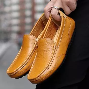 Men Loafers Leather Shoes For Men Casual Shoes Moccasins Breathable Slip On Sneakers Men Driving Shoes Comfort Flats Dress Shoes 40