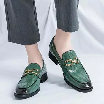 Men Loafers PU Embossed Pattern Metal Buckle Decoration Low Heel Round Head Business Casual Wear Men Shoes Large 38-46 38 чёрный