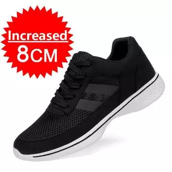 Men Mesh Elevator Shoes Height Increase Sneakers Shoes for Men s 8cm Sports Casual Shoes Invisible Inner Heightening Black Shoes 37