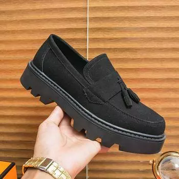 Men Oxford Shoes Thick bottom Leather Shoes Male Casual Men Shoes Social Formal Loafer Business Office Formal Dress Shoes 38-45 38 чёрный