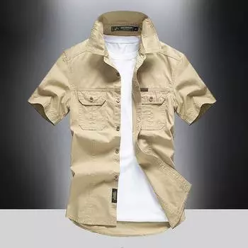 Men Pockets Shirts Summer Short Sleeve Shirt Casual S темно-синий