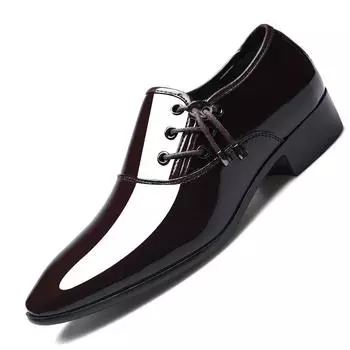 Men Pointed Toe Leather Shoes Men s Business Formal Shoes Men s Bright Casual Shoes Plus Size 38-48 38 чёрный
