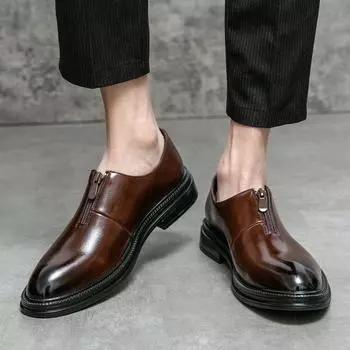 Men Retro Zipper Loafers Black Formal Business Dress Prom Tuxedo Party Leather Shoes EU:38 чёрный