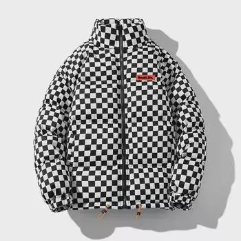 Men s 2024 Winter Checkerboard Stand Collar Down Jacket - Trendy, Thick, and Warm M