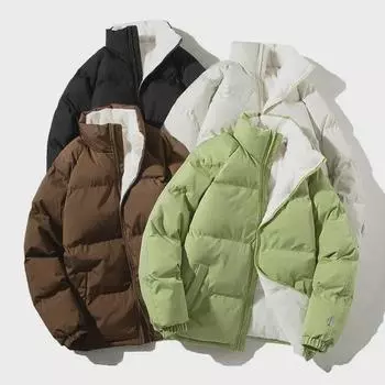 Men s 2024 Winter Down Cotton Jacket with Stand Collar - Korean Style, Velvet-Lined, Unisex Design M