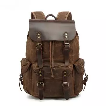 Men s and Women s Backpacks Retro Shoulder Travel Bag Computer Travel Bag Waxed Canvas with Crazy Horse Bag чёрный