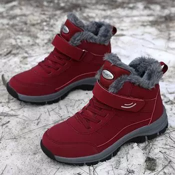 Men s and Women s Plush Cotton Boots Warm Short Boots Anti Slip Black Thick Soled Shoes Winter Flat Shoes Women s Snow Boots 35 красный