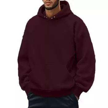 Men s Autumn and Winter Fleece Hooded Sweatshirt, Fashionable Casual Pocket Top, Men s Loose Hoodie M чёрный