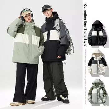 Men s Autumn and Winter Korean Contrast Color Hooded Jacket Waterproof Loose Trendy Jacket Men s Cotton Coat Couple Trendy Brand Cotton Clothes M