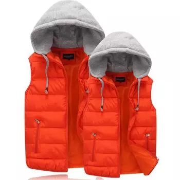 Men s Autumn and Winter Large Size Solid Colour Short Section Slim Thin Cardigan Hooded Waistcoat Jacket 4XL