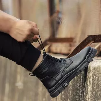 Men s autumn and winter Martin boots new retro British men s leather boots casual leather shoes fashion trend tooling boots 39 чёрный