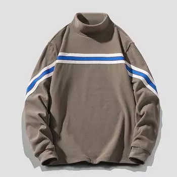 Men s Autumn and Winter New Solid-color Semi-turtleneck with Warm Bottom Pullover T-shirt Top M коричневый