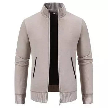 Men s Autumn and Winter Thickened Thermal Stand-up Neck Knitted Sweater Jacket M