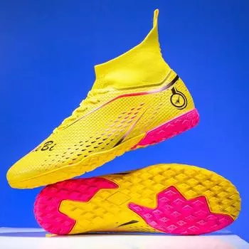 Men s Autumn High Top Long Shredded Nails Seamless Flying Weaving Student Children Boys Professional Training Football 33
