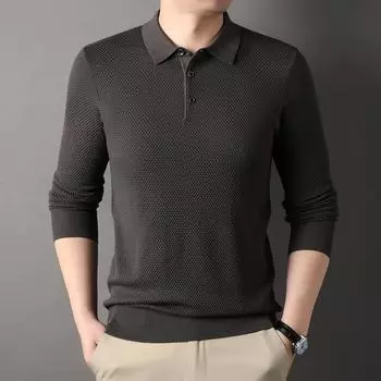 Men s Autumn New Men s Long-sleeved Solid Color T-shirt Fashionable Sweater Lapel Casual Bottoming Sweater M