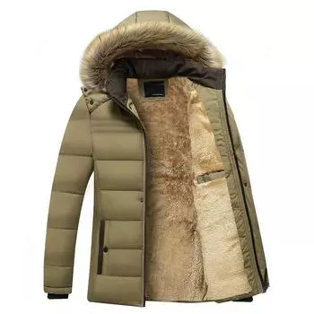 Men s Autumn Plus Plus Plush Thick Casual Versatile Warm and Windproof Solid Color Zipper Jacket Hooded Fur Collar Warm and Loose Outer Garment 5XL