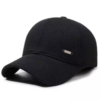 Men s Autumn Winter Woolen Hat Cap Middle-Aged and Elderly Thick Warm Ear Protection Baseball Cap чёрный