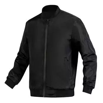 Men s Baseball Collar Cardigan Jacket Threaded Mouth Men s Long Sleeve Short Length Top XXL чёрный