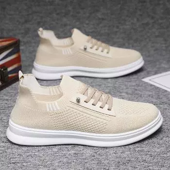 Men s board shoes summer breathable fashion simple men s shoes fly-woven shoes low-top comfortable elastic band flat casual shoes 39