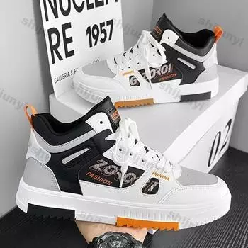 Men s Boots 2024 Autumn Comfort Thick Soled Warm Workwear Boots Trend High Cut Student Fashion Letter Sports Skateboard Boots 39 серый