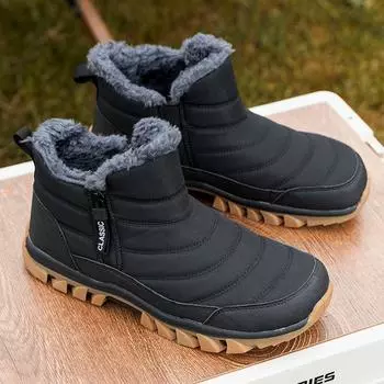 Men s Boots 2024 Winter Platform Warm Fur Ankle boots Short Lace Up Fashion Novelty Concise Casual Work Shoes men Botas 39 чёрный
