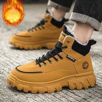 Men s Boots 2025 Winter New High Quality Handmade Thicken Warm Snow Boots Non-slip Platform Outdoor Sports Plush Cotton Shoes 39 жёлтый