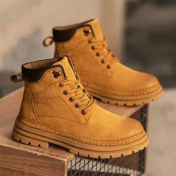 Men s Boots Autumn New High Top Walking Boots British Style Version Thick Soled Mens Sneakers Lace Up Anti Slip Motocross Boots 39 коричневый