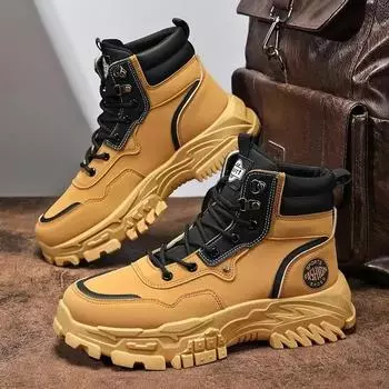 Men s Boots Casual High Top Boot Autumn Fashion Platform Sneakers Leather Waterproof Boot Lace-up Tooling Boot Chaussure Hommes 39 хаки