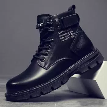 Men s Boots Spring Autumn Winter Men s Boots Version High Casual Lace Up Flat Bottomed Round Toe Comfort Leather Shoes 44