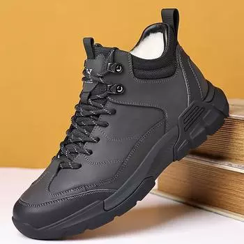 Men s Boots Winter Plush Thick Soled Lace Up Workwear Shoes Men Trendy Cold Proof Warm Cotton Short Boots Botas Para Hombre 38 чёрный