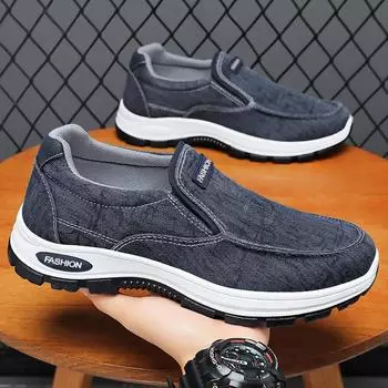 Men s Breathable Comfort Slip-on Canvas Casual Shoes Soft Loafers Lightweight Non-slip Driving Boat Shoes Outdoor Dad Sneakers 39 серый