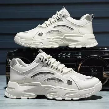 Men s Breathable Tennis Shoes Comfortable Mesh Platform Shoes Men Versatile Casual Sneakers Fashionable Student Vulcanized Shoes 39 бежевый