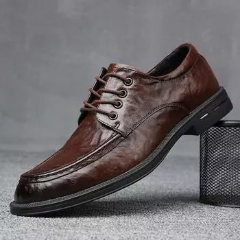 Men s British Retro Business Shoes Genuine Leather Mens Lace-up Dress Office Derby Shoe Flats Men Fashion Wedding Party Oxfords 38 (US 6) чёрный