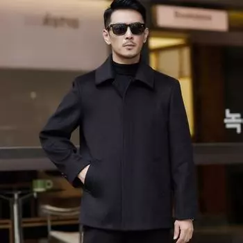 Men s buttoned cashmere jacket, winter style for middle-aged and elderly dads, woolen woolen jacket, lapel casual top 170