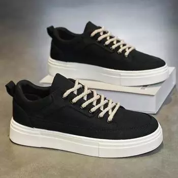 Men s Canvas Shoes Breathable Casual Shoes For Men Lace-up Lightweight Walking Sneakers Wear-Resistant Anti slip Sport Shoe Man 39 чёрный