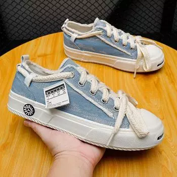 Men s canvas shoes new trend open smile board shoes rough edge design beggar shoes fashion casual low-top versatile men 39 синий
