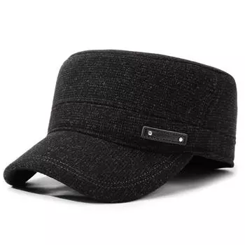 Men s Cap Winter Middle-Aged Flat Top Hat Autumn Winter Warm Dad s Ear Protection Cap серый