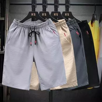 Men s Casual Elastic Five-Point Shorts - Trendy Loose Fit Beach and Sportswear 3XL чёрный