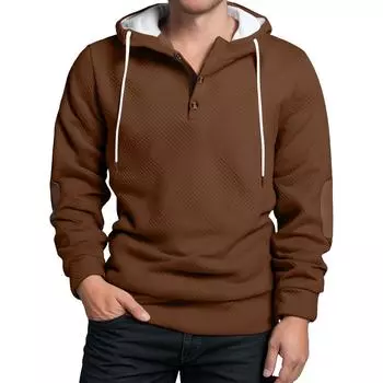 Men s Casual High-Neck Hooded Button-Up Long-Sleeved Sweatshirt L