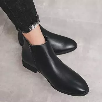 Men s Casual High Top Zipper Boots - Autumn & Winter Fashion, Korean Style, Solid Color Leather. Size 38