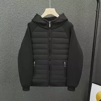 Men s Casual Hooded Cotton Jacket - Loose, Solid Color, Spliced Design, Trendy American Style 2XL белый