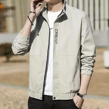 Men s Casual Jacket Youth Fashion Korean Edition Jacket Thin Stand-Up Collar Autumn Jacket Men s M хаки