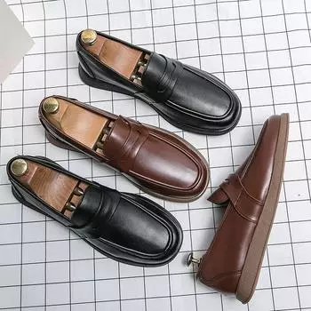 Men s Casual Leather Loafers Soft Bottom Comfy Moccasins Fashion Business Shoes Slip-on Driving Shoes Flat Outdoor Walking Shoes 38 чёрный
