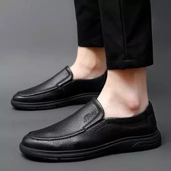 Men s Casual Leather Shoes Men slip on Fashion British Style Loafers Men Outdoor Flats male Shoes for men moccasins 6.5 чёрный