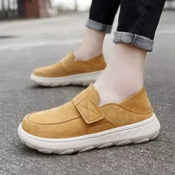 Men s casual shoes new low-top first-layer pigskin large-size men s shoes personalized lazy shoes for men 38 хаки