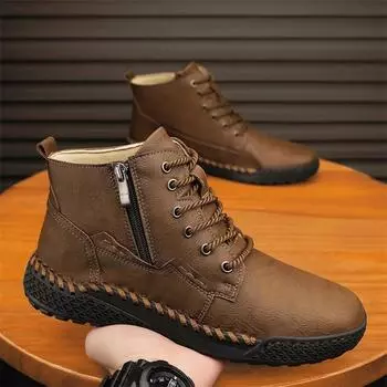 Men s Casual Sneakers Side Zippered Breathable Soft Sole Shoes Pu Leather Durable Daily Work Office Shoes Zapatos Para Hombres 38 чёрный