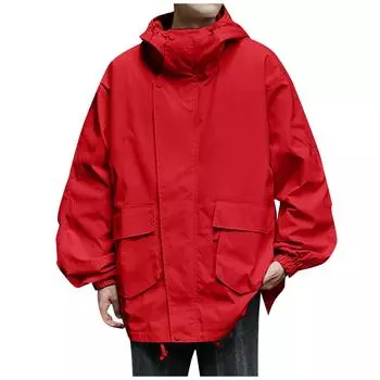 Men s Casual Sports Jacket Waterproof Lightweight Hooded Hiking Golf Raincoats With Pockets M красный