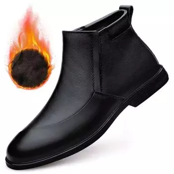 Men s Chelsea Boots Genuine Leather High-end Business Boots Italian Luxury Men Shoes Winter Ankle Boots High Quality Warm Botas 36