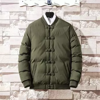 Men s Chinese Cotton-padded Jacket Retro Disc-buckled Fashion Stand-up Collar Loose Large-size Cotton-padded Jacket Men M чёрный