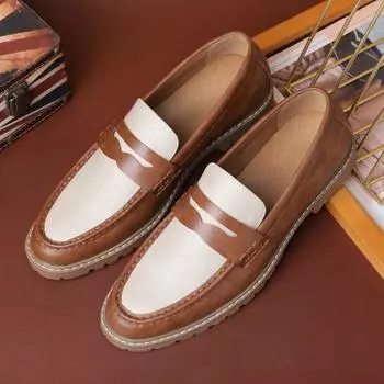 Men s Classic Retro British Style Loafers Mens Casual Business Leather Shoes Men Fashion Patchwork Outdoor Flats 40 (US 7) коричневый